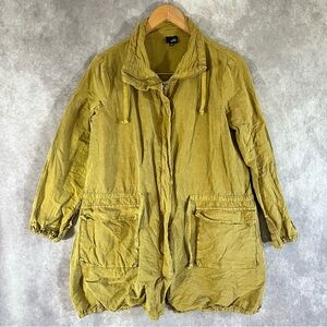 Lisa Bayne Utility Jacket Women XS Green Drawstring Waist Boho Parka Outerwear